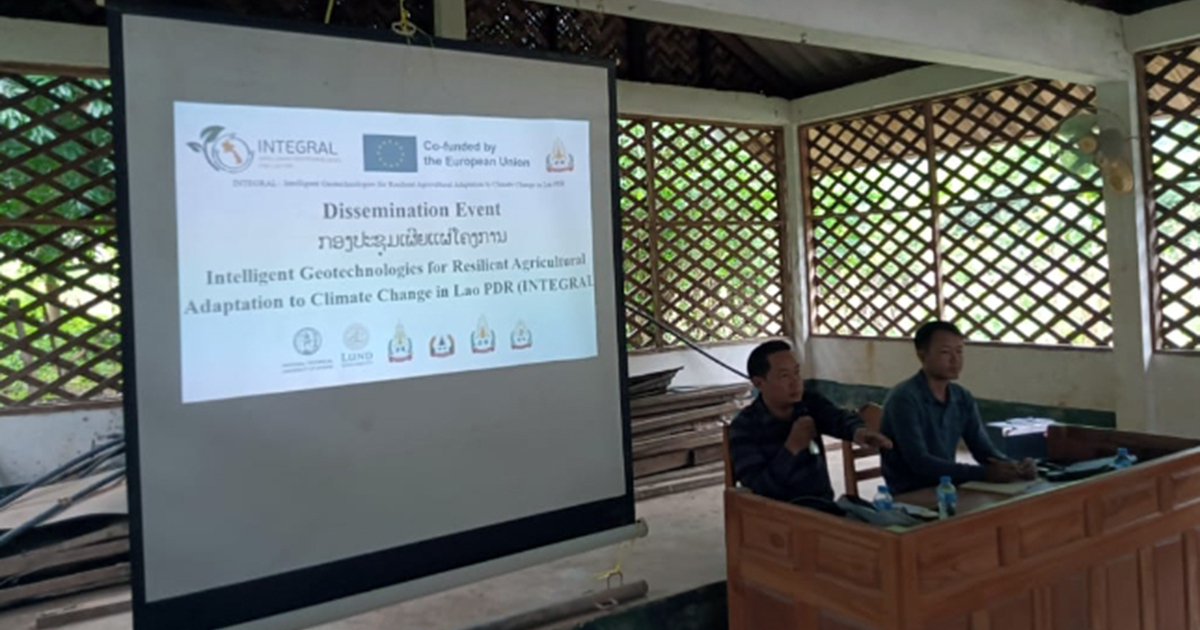 Projected presentation and two speakers