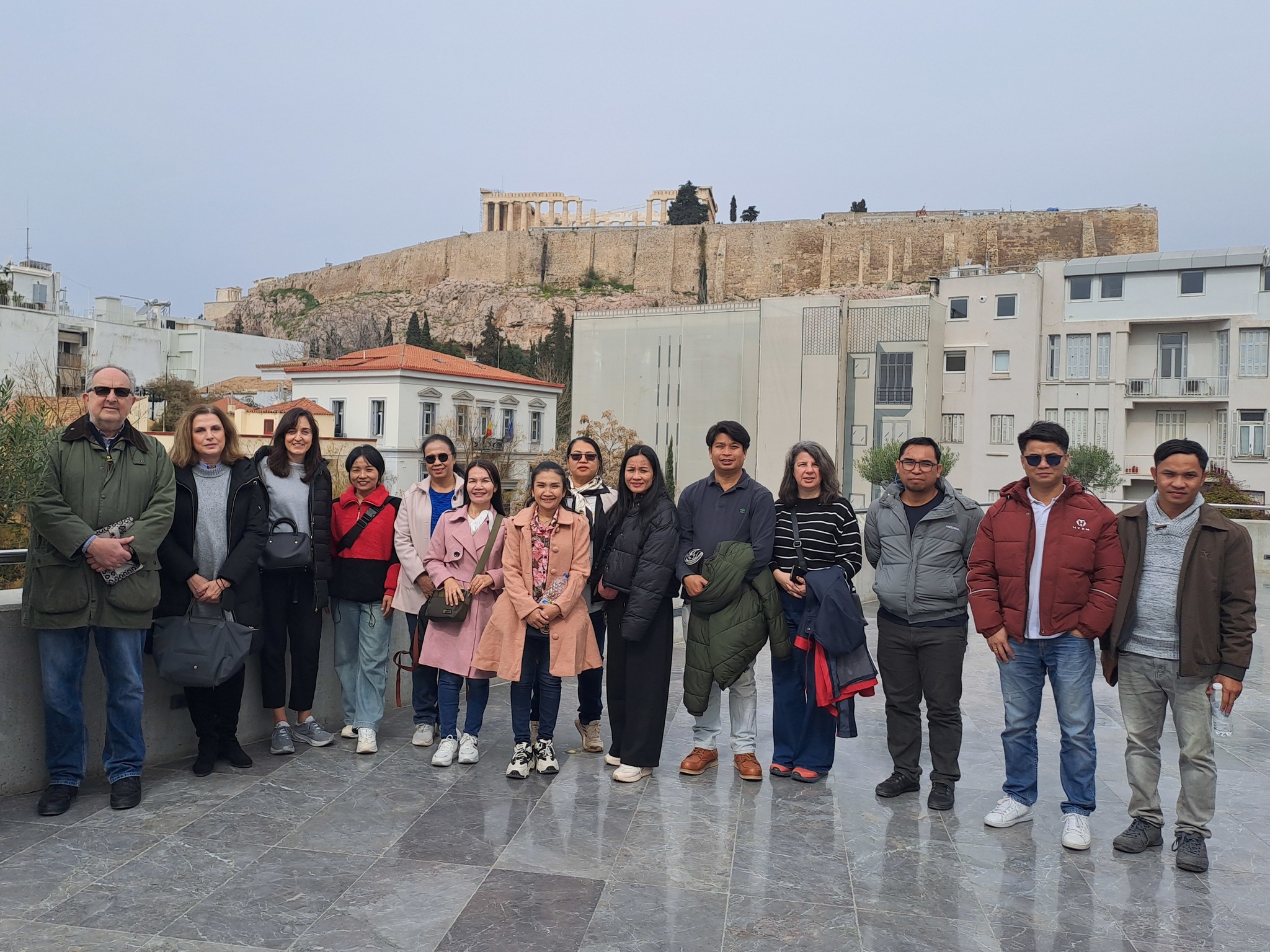 Group photo with Acropolis in the background